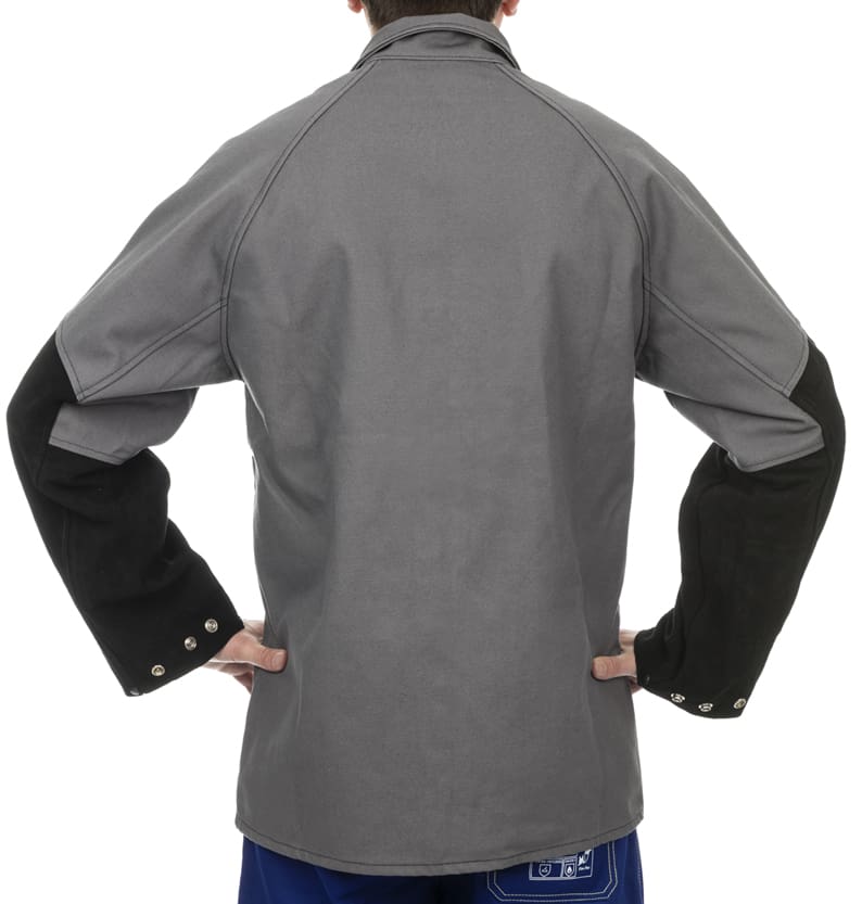 Veste soudeur cuir gris/dos tissu anti-feu/velcro+pression taille S [la pièce]