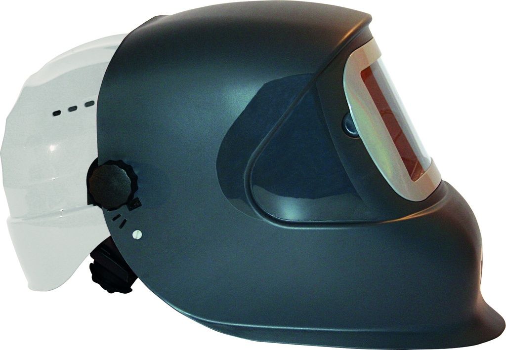 Casque de chantier blanc avec masque DC1 équipé d'un verre minéral teinte 11 fixe 110 x 90 mm [la pièce]