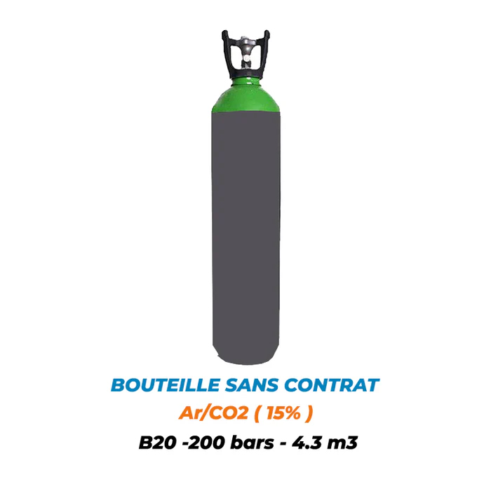 B20-4.3 m3 -Bouteille de Gaz Argon/CO2 Pleine B20 - 4,3 m³ - 15% CO2 - 20L - 200 BAR