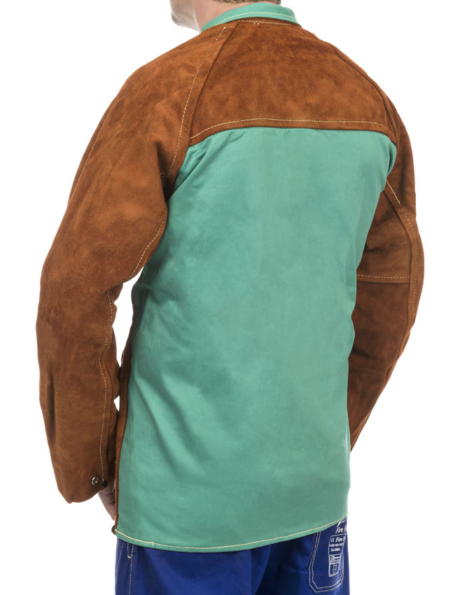 Veste soudeur cuir croute bovin dos proban anti-feu, fermeture velcro+pression taille M [la pièce]