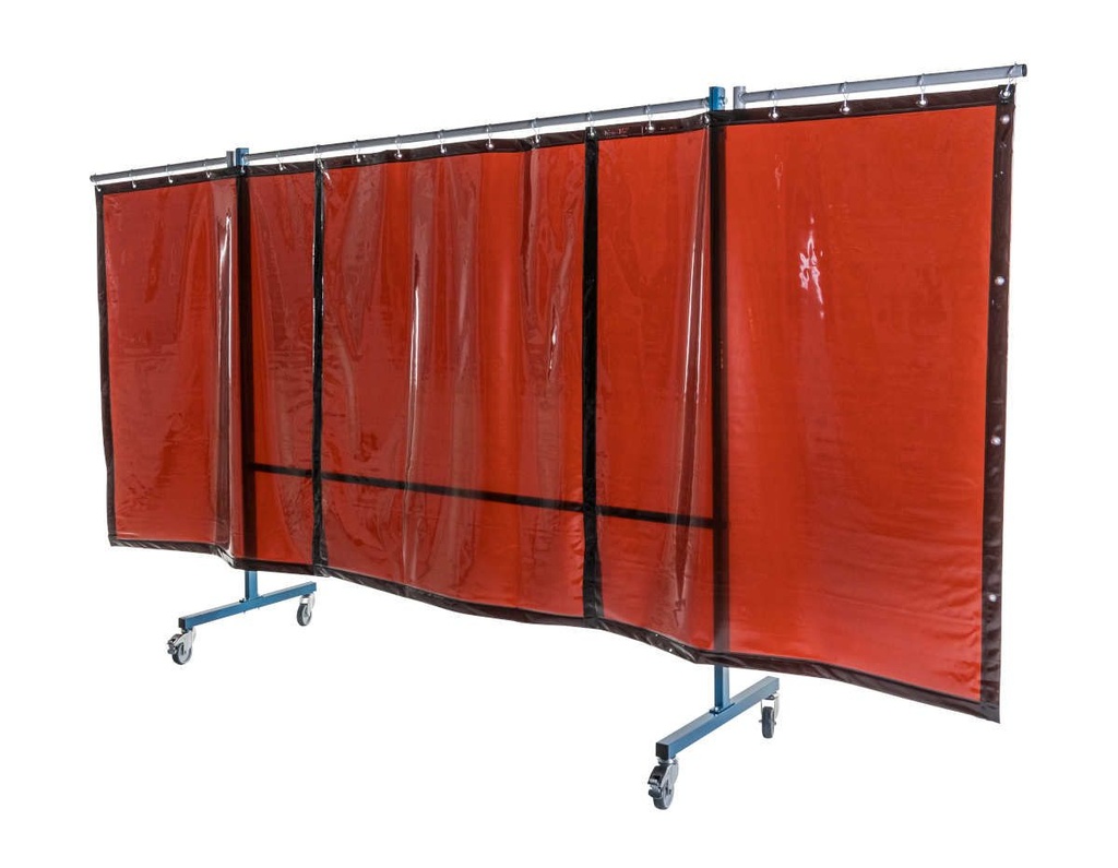 Ecran mobile d'atelier 3 VOLETS avec 3 rideaux suspendus épaisseur 0,4 mm - Bronze - DIN EN ISO 25980- hauteur 1950 mm x largeur 3700 mm -Monté sur 4 roulettes Ø 100 mm  dont 2 avec frein [la pièce]