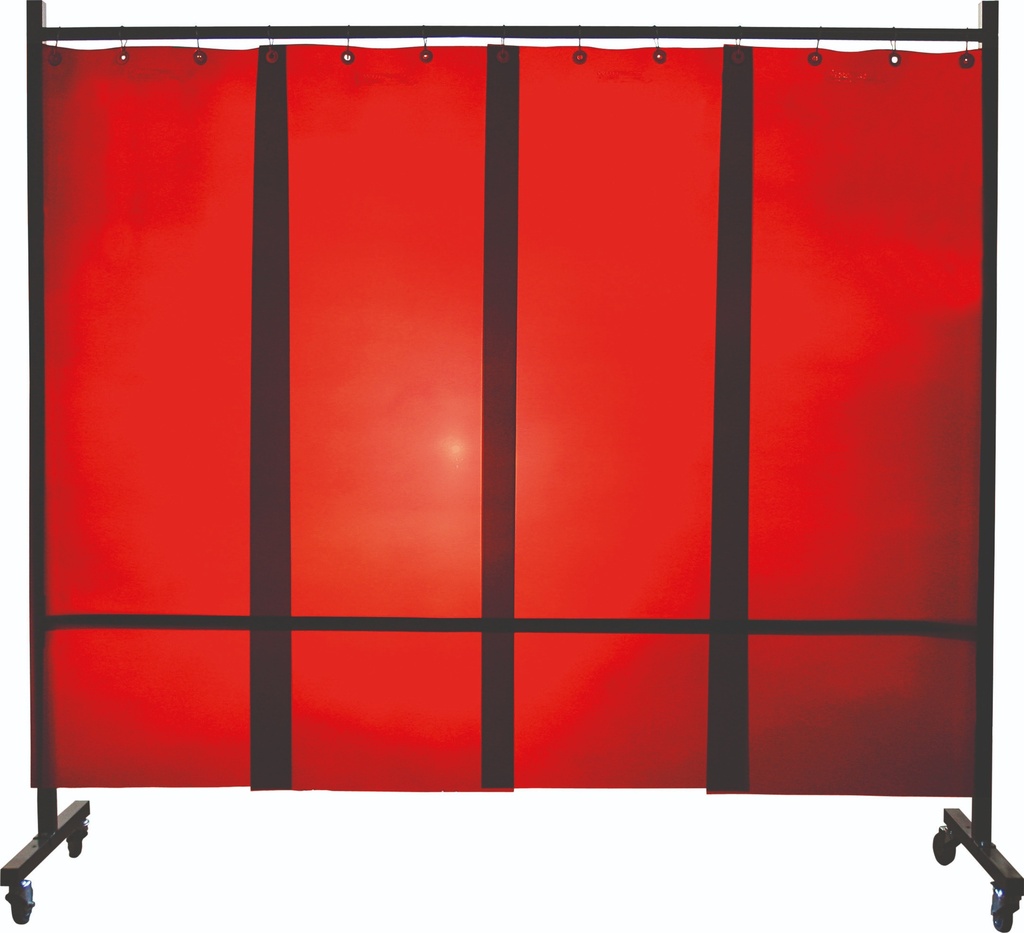 Ecran mobile d'atelier 1 VOLET avec Lanières suspendues épaisseur 1,0 mm - Orange - DIN EN ISO 25980- hauteur 1950 mm x largeur 2100 mm -Monté sur 4 roulettes Ø 100 mm  dont 2 avec frein [la pièce]