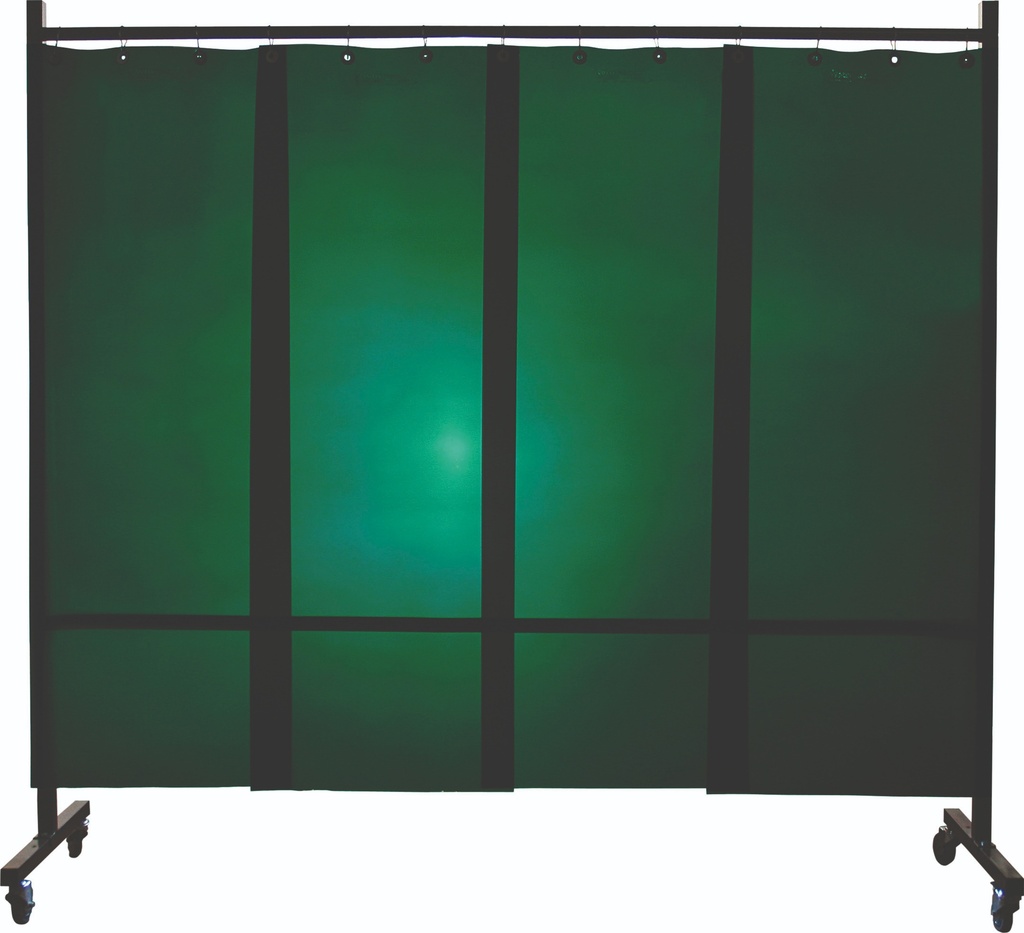 Ecran mobile d'atelier 1 VOLET avec Lanières suspendues épaisseur 1,0 mm - Vert Teinte 9 - DIN EN ISO 25980- hauteur 1950 mm x largeur 2100 mm -Monté sur 4 roulettes Ø 100 mm  dont 2 avec frein [la pièce]