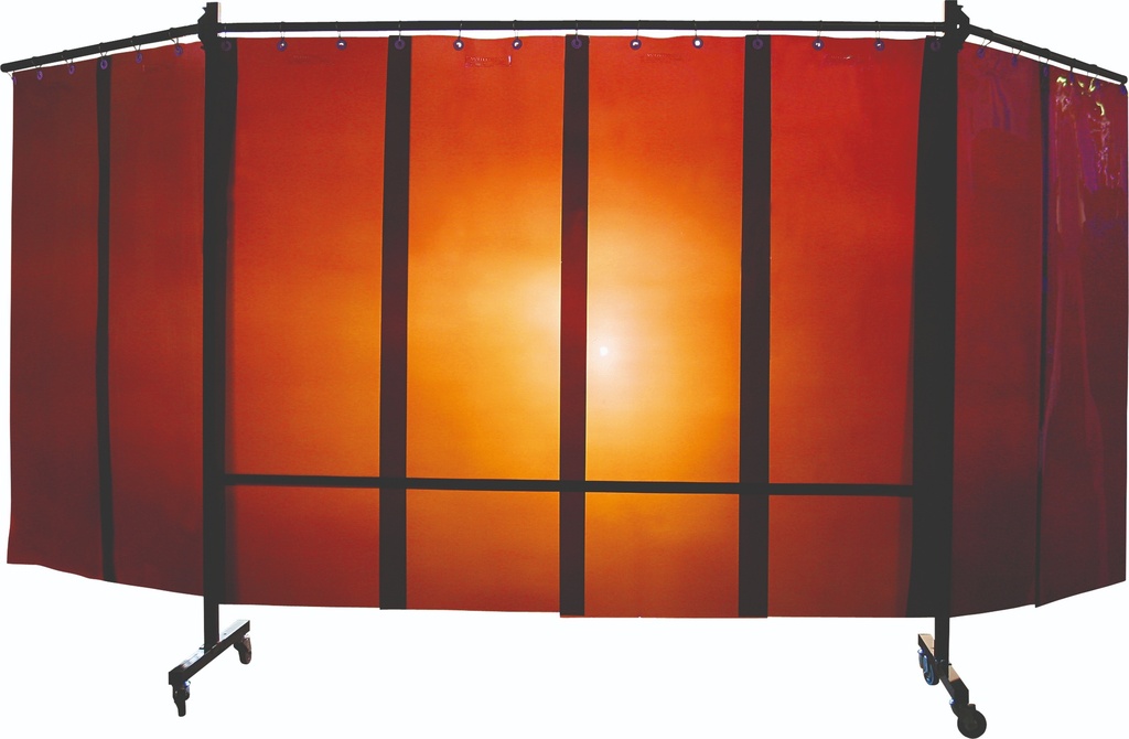 Ecran mobile d'atelier 3 VOLETS avec Lanières suspendues épaisseur 1,0 mm - Bronze - DIN EN ISO 25980- hauteur 1950 mm x largeur 3700 mm -Monté sur 4 roulettes Ø 100 mm  dont 2 avec frein [la pièce]