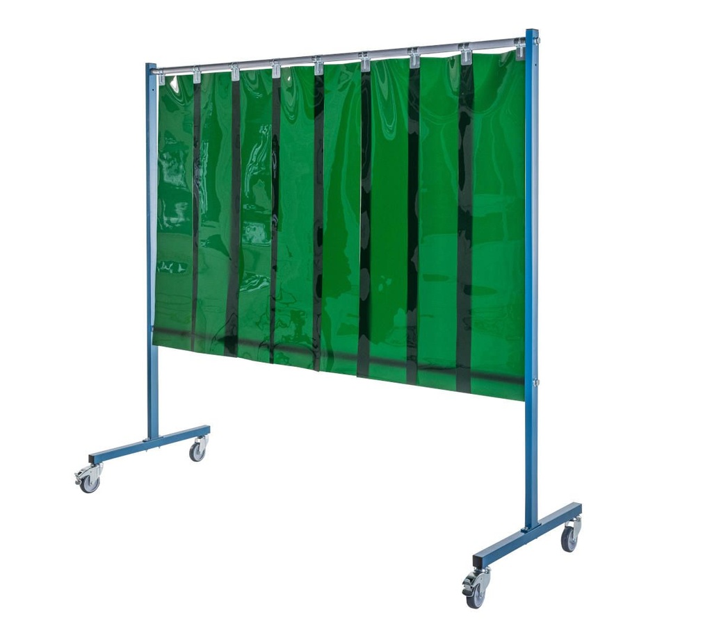 Ecran mobile d'atelier 1 VOLET avec Lanières suspendues 300 x 2 mm - Vert Teinte 6 - DIN EN ISO 25980- hauteur 1950 mm x largeur 2100 mm -Monté sur 4 roulettes Ø 100 mm  dont 2 avec frein [la pièce]