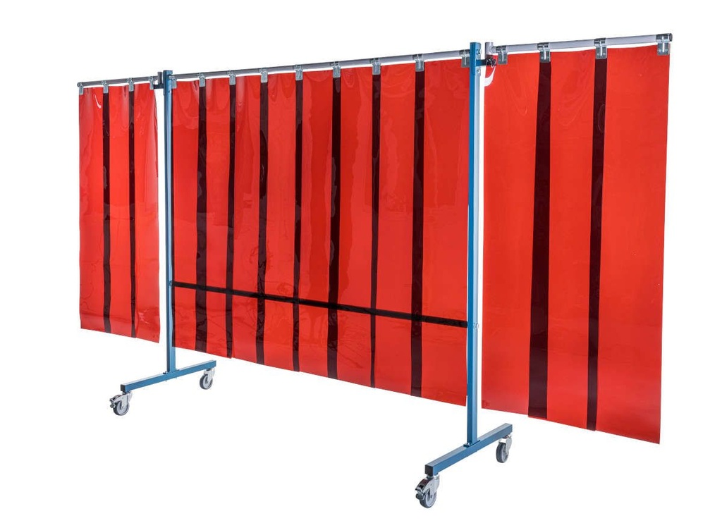 Ecran mobile d'atelier 3 VOLETS avec Lanières suspendues 300 x 2 mm - Bronze - DIN EN ISO 25980- hauteur 1950 mm x largeur 3700 mm -Monté sur 4 roulettes Ø 100 mm  dont 2 avec frein [la pièce]