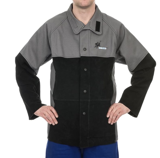 [VES403-L] Veste soudeur cuir / dos tissu anti-feu/velcro+pression taille L [la pièce]
