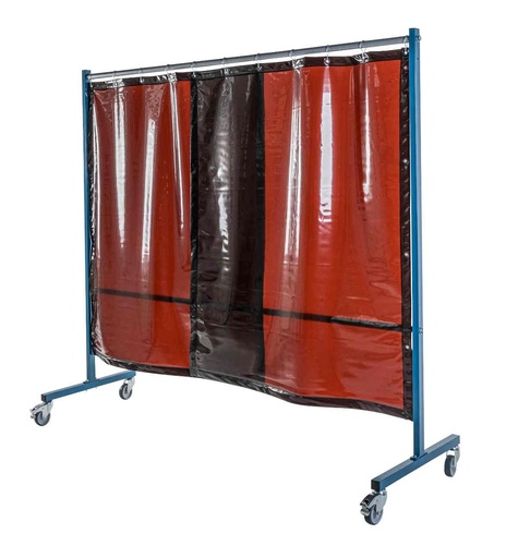 [ECR-1VBR-04-2100] Ecran mobile d'atelier 1 VOLET avec 2 rideaux suspendus épaisseur 0,4 mm - Bronze - DIN EN ISO 25980- hauteur 1950 mm x largeur 2100 mm -Monté sur 4 roulettes Ø 100 mm  dont 2 avec frein [la pièce]