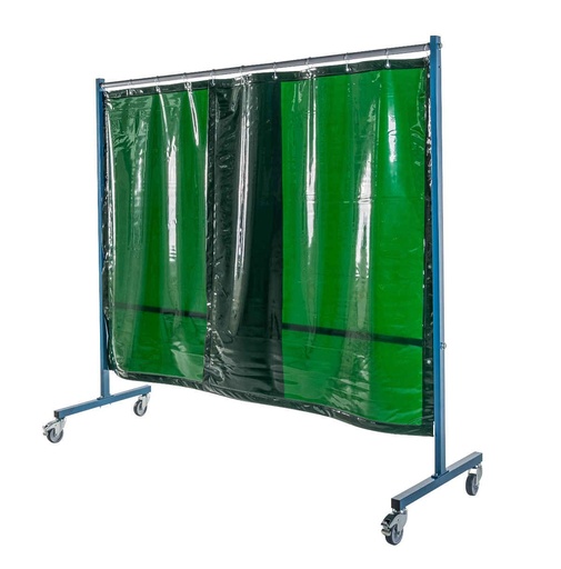 [ECR-1VG6-04-2100] Ecran mobile d'atelier 1 VOLET avec 2 rideaux suspendus épaisseur 0,4 mm - Vert Teinte 6 - DIN EN ISO 25980- hauteur 1950 mm x largeur 2100 mm -Monté sur 4 roulettes Ø 100 mm  dont 2 avec frein [la pièce]