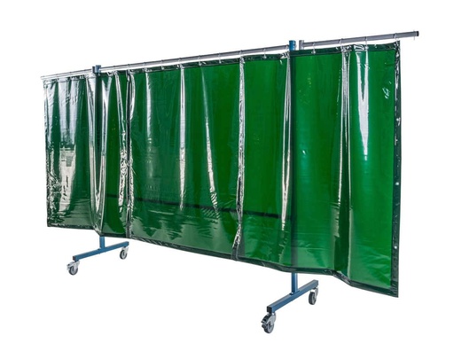 [ECR-3VG6-04-3700] Ecran mobile d'atelier 3 VOLETS avec 3 rideaux suspendus épaisseur 0,4 mm - Vert Teinte 6 - DIN EN ISO 25980- hauteur 1950 mm x largeur 3700 mm -Monté sur 4 roulettes Ø 100 mm  dont 2 avec frein [la pièce]