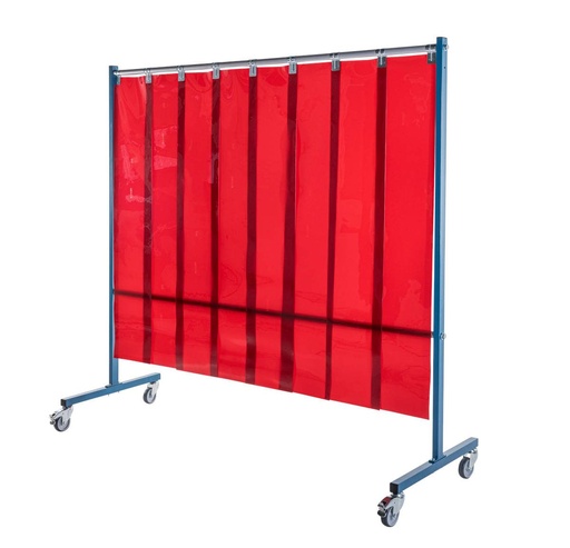 [ECR-1VOR-3002-2100] Ecran mobile d'atelier 1 VOLET avec Lanières suspendues 300 x 2 mm - Orange - DIN EN ISO 25980- hauteur 1950 mm x largeur 2100 mm -Monté sur 4 roulettes Ø 100 mm  dont 2 avec frein [la pièce]