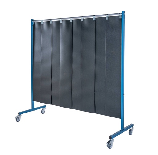 [ECR-1VG9-3002-2100] Ecran mobile d'atelier 1 VOLET avec Lanières suspendues 300 x 2 mm - Vert Teinte 9 - DIN EN ISO 25980- hauteur 1950 mm x largeur 2100 mm -Monté sur 4 roulettes Ø 100 mm  dont 2 avec frein [la pièce]