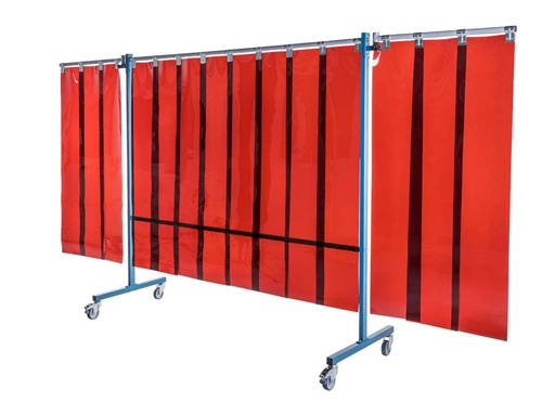 [ECR-3VBR-3002-3700] Ecran mobile d'atelier 3 VOLETS avec Lanières suspendues 300 x 2 mm - Bronze - DIN EN ISO 25980- hauteur 1950 mm x largeur 3700 mm -Monté sur 4 roulettes Ø 100 mm  dont 2 avec frein [la pièce]